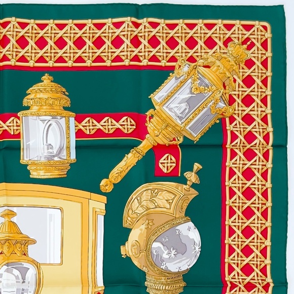 NWT Vintage Hermes Scarf “Feux de Route” in Deep Green - Picture 7 of 9